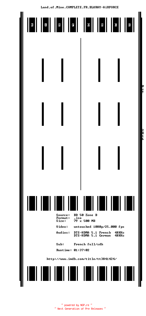 NFO for the release Land.of.Mine.COMPLETE.FR.BLURAY-AiRFORCE by AiRFORCE