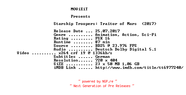 NFO for the release Starship.Troopers.Traitor.of.Mars.German.2017.AC3.BDRip.x264-MOViEiT by MOViEiT