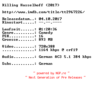 NFO for the release Killing.Hasselhoff.German.2017.AC3.BDRip.x264-STVFilm by STVFilm