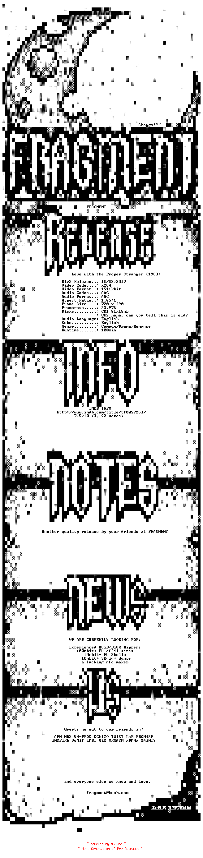 NFO for the release Love.with.the.Proper.Stranger.1963.BDRip.x264-FRAGMENT by FRAGMENT