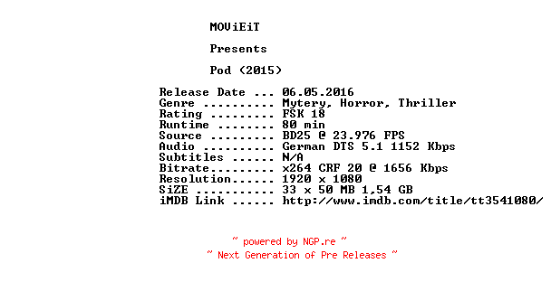 NFO for the release POD.2015.GERMAN.720p.BluRay.x264-MOViEiT by MOViEiT