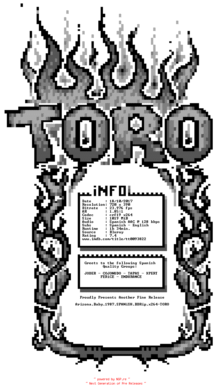NFO for the release Arizona.Baby.1987.SPANiSH.BDRip.x264-TORO by TORO