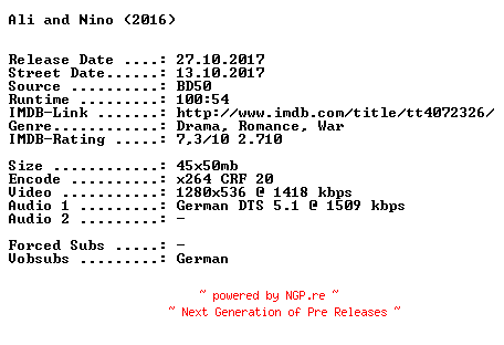 NFO for the release Ali.und.Nino.2016.German.720p.BluRay.x264-SPiCY by SPiCY