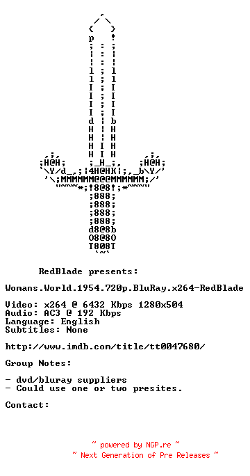 NFO for the release Womans.World.1954.720p.BluRay.x264-RedBlade by RedBlade
