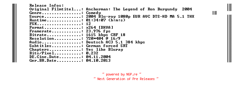 NFO for the release Der.Anchorman.Die.Legende.von.Ron.Burgundy.2004.German.AC3.BDRiP.x264-IND by IND