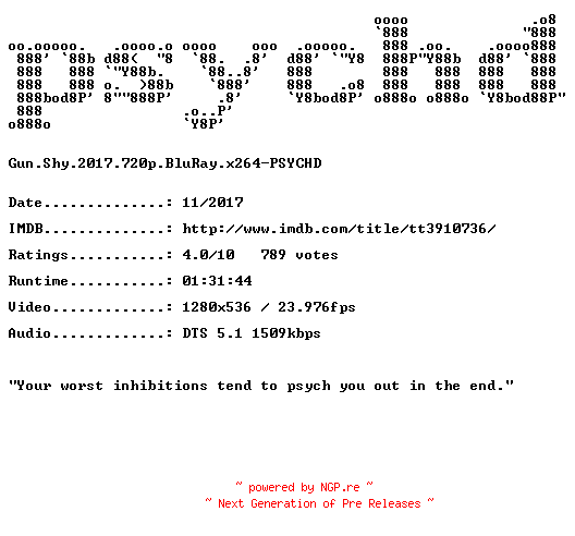 NFO for the release Gun.Shy.2017.720p.BluRay.x264-PSYCHD by PSYCHD