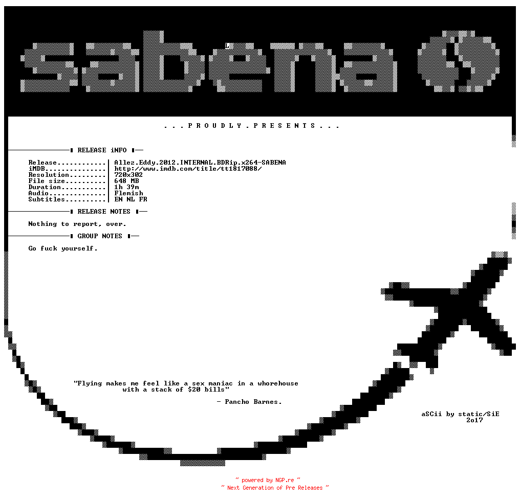 NFO for the release Allez.Eddy.2012.INTERNAL.BDRip.x264-SABENA by SABENA