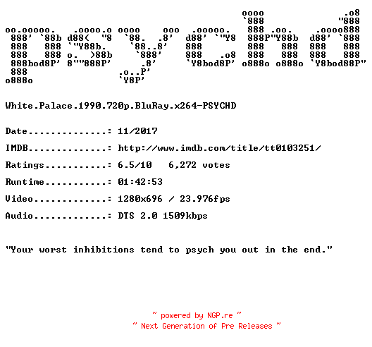 NFO for the release White.Palace.1990.720p.BluRay.x264-PSYCHD by PSYCHD