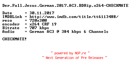 NFO for the release Der.Fall.Jesus.German.2017.AC3.BDRip.x264-CHECKMATE by CHECKMATE