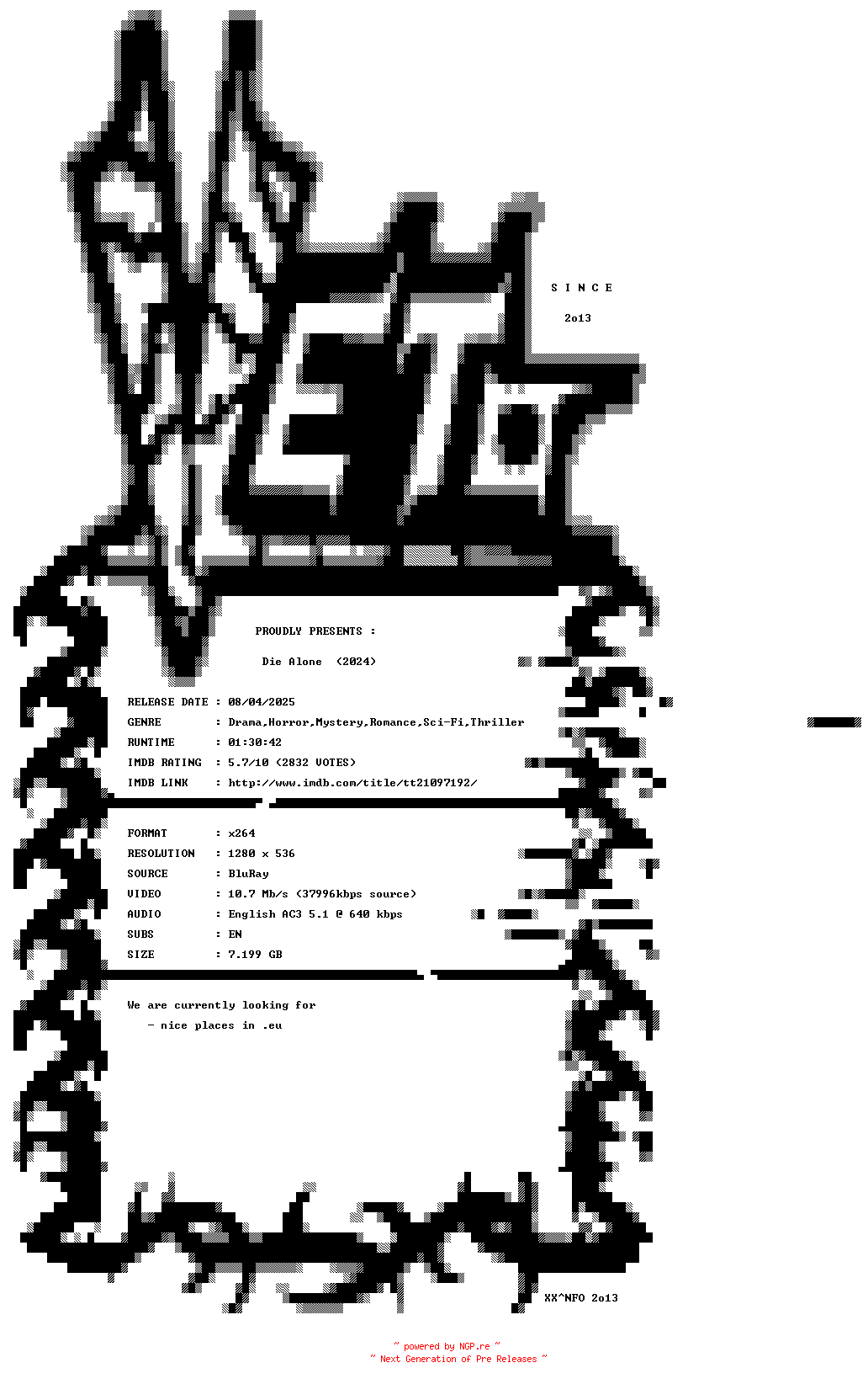 NFO for the release Die.Alone.2024.720p.BluRay.x264-VETO by VETO