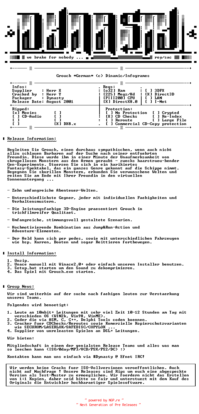 NFO for the release Grouch.GERMAN-DYNASTY by DYNASTY