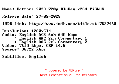 NFO for the release Bottoms.2023.720p.BluRay.x264-PiGNUS by PiGNUS