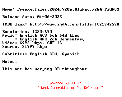 NFO for the release Freaky.Tales.2024.720p.BluRay.x264-PiGNUS by PiGNUS