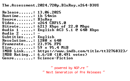 NFO for the release The.Assessment.2024.720p.BluRay.x264-D3US by D3US