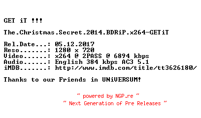 NFO for the release The.Christmas.Secret.2014.720p.BluRay.x264-GETiT by GETiT