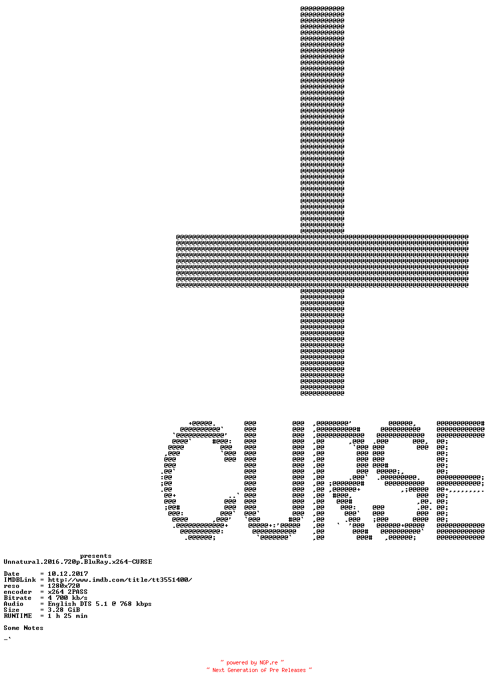 NFO for the release Unnatural.2016.720p.BluRay.x264-CURSE by CURSE