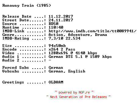 NFO for the release Express.in.die.Hoelle.1985.German.720p.BluRay.x264-SPiCY by SPiCY