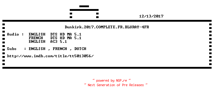 NFO for the release Dunkirk.2017.COMPLETE.FR.BLURAY-4FR by 4FR