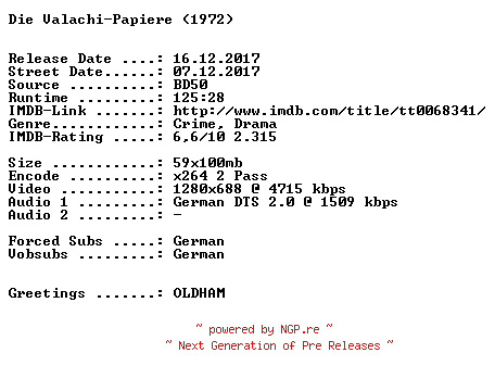 NFO for the release Die.Valachi.Papiere.1972.German.720p.BluRay.x264-SPiCY by SPiCY