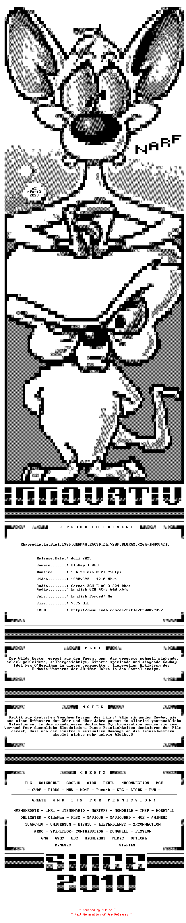 NFO for the release Rhapsodie.in.Blei.1985.GERMAN.EAC3D.DL.720P.BLURAY.X264-iNNOVATiV by iNNOVATiV