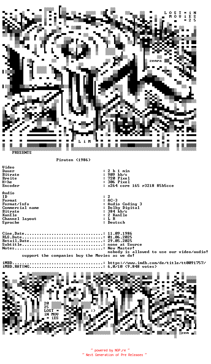NFO for the release Piraten.German.1986.AC3.BDRiP.x264-LIM by LIM