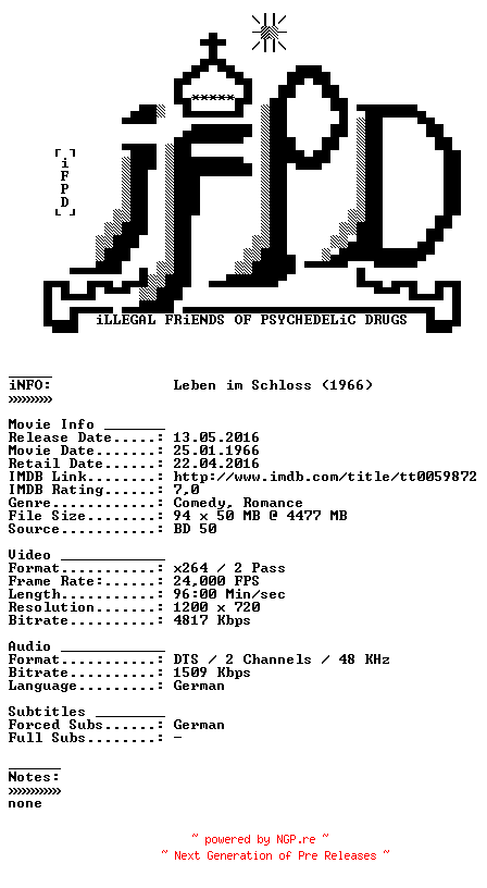 NFO for the release Leben.im.Schloss.1966.German.720p.BluRay.x264-iFPD by iFPD