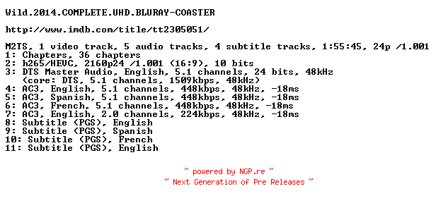 NFO for the release Wild.2014.COMPLETE.UHD.BLURAY-COASTER by COASTER