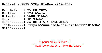 NFO for the release Ballerina.2025.720p.BluRay.x264-ROEN by ROEN