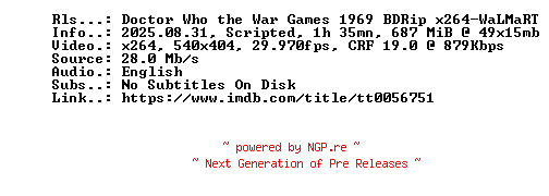 NFO for the release Doctor.Who.The.War.Games.1969.BDRip.x264-WaLMaRT by WaLMaRT
