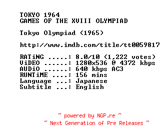 NFO for the release Tokyo.Olympiad.1965.720p.BluRay.x264-SUMMERX by SUMMERX
