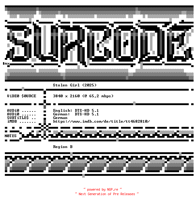 NFO for the release Stolen.Girl.2025.COMPLETE.UHD.BLURAY-SURCODE by SURCODE