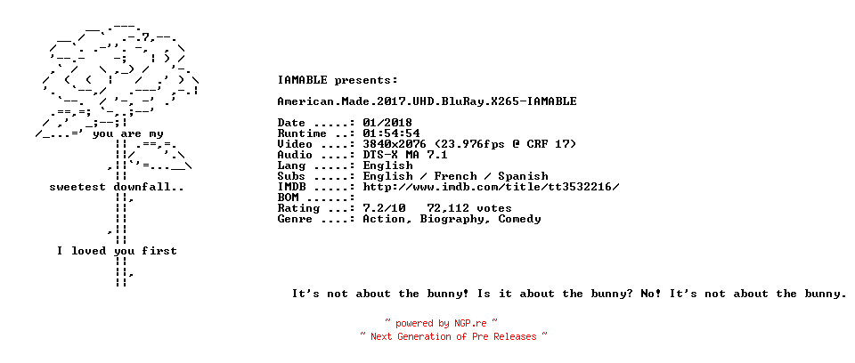 NFO for the release American.Made.2017.UHD.BluRay.X265-IAMABLE by IAMABLE