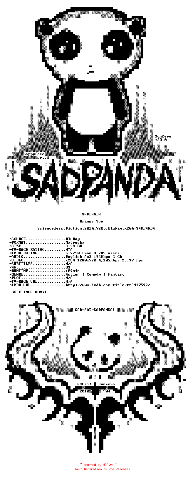 NFO for the release Scienceless.Fiction.2014.720p.BluRay.x264-SADPANDA by SADPANDA