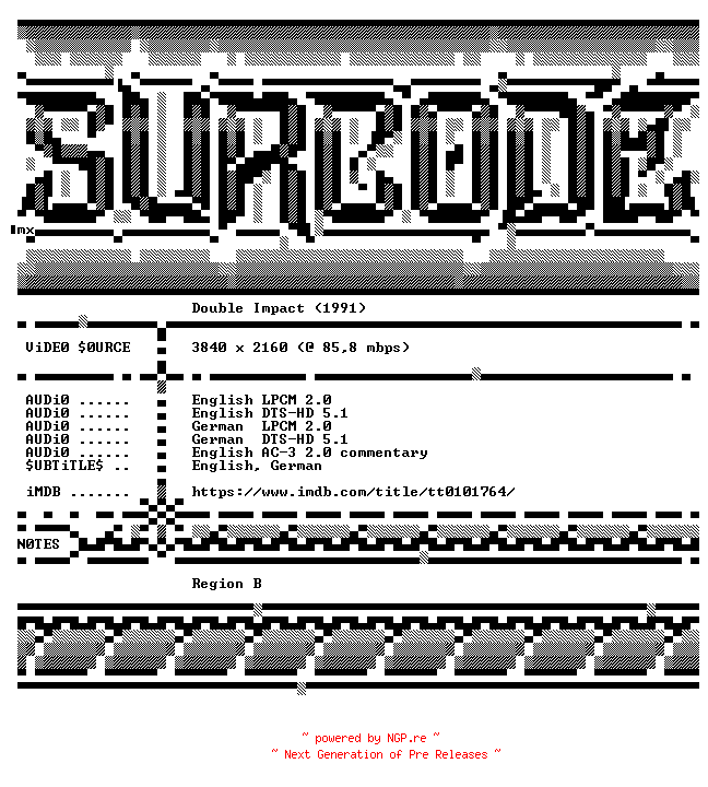 NFO for the release Double.Impact.1991.COMPLETE.UHD.BLURAY-SURCODE by SURCODE