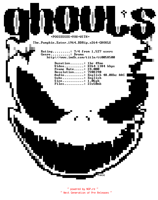 NFO for the release The.Pumpkin.Eater.1964.BDRip.x264-GHOULS by GHOULS