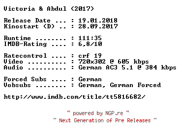 NFO for the release Victoria.und.Abdul.German.2017.AC3.BDRip.x264-COiNCiDENCE by COiNCiDENCE