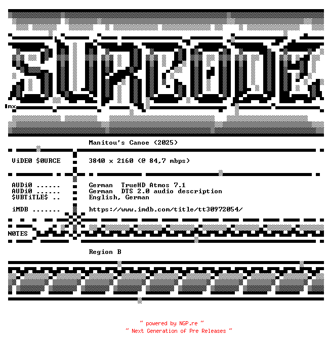 NFO for the release Manitous.Canoe.2025.COMPLETE.UHD.BLURAY-SURCODE by SURCODE