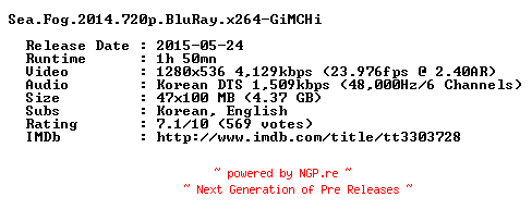 NFO for the release Sea.Fog.2014.720p.BluRay.x264-GiMCHi by GiMCHi