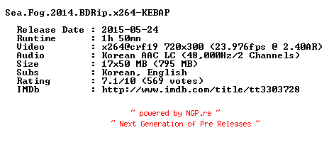 NFO for the release Sea.Fog.2014.BDRip.x264-KEBAP by KEBAP