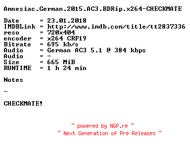 NFO for the release Amnesiac.German.2015.AC3.BDRip.x264-CHECKMATE by CHECKMATE