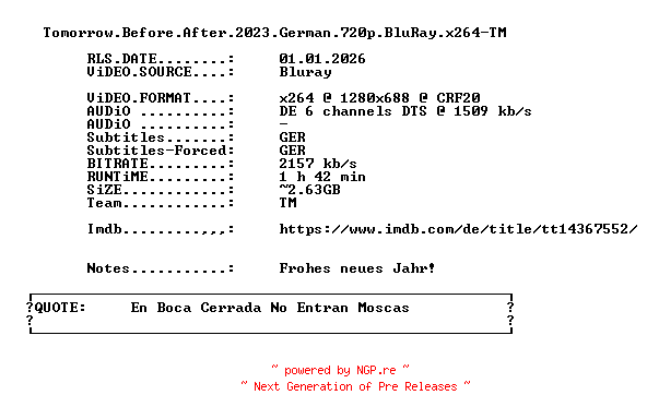NFO for the release Tomorrow.Before.After.2023.German.720p.BluRay.x264-TM by TM