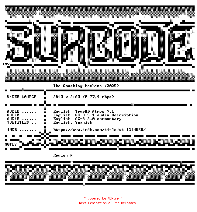 NFO for the release The.Smashing.Machine.2025.COMPLETE.UHD.BLURAY-SURCODE by SURCODE