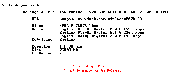 NFO for the release Revenge.of.the.Pink.Panther.1978.COMPLETE.UHD.BLURAY-B0MBARDiERS by B0MBARDiERS