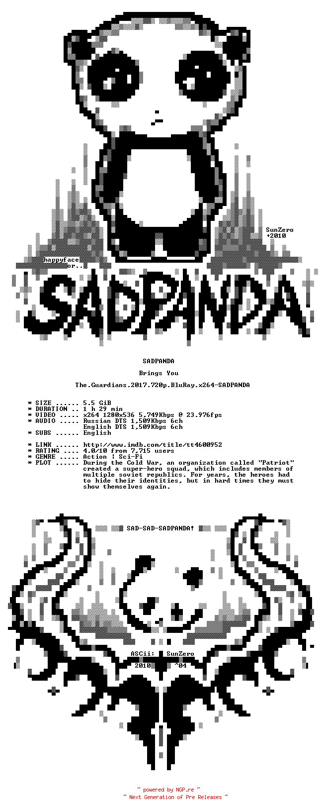 NFO for the release The.Guardians.2017.720p.BluRay.x264-SADPANDA by SADPANDA