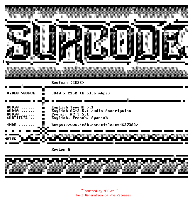 NFO for the release Roofman.2025.COMPLETE.UHD.BLURAY-SURCODE by SURCODE