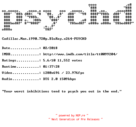 NFO for the release Cadillac.Man.1990.720p.BluRay.x264-PSYCHD by PSYCHD