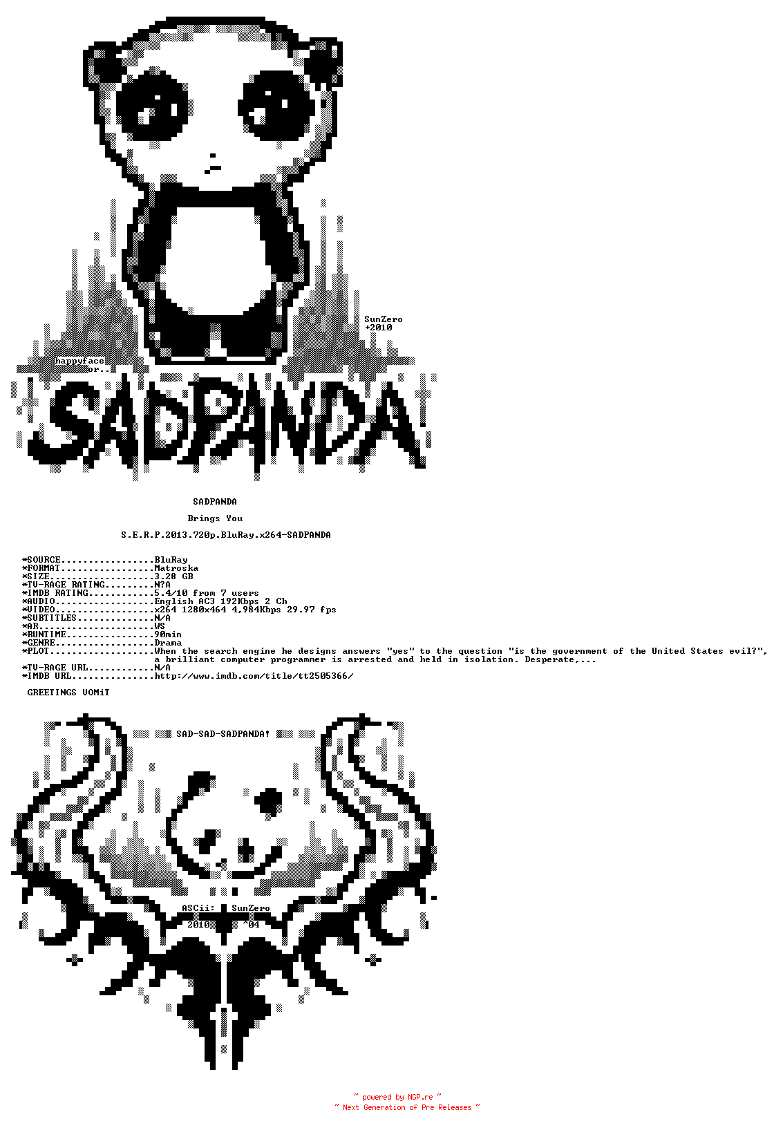NFO for the release S.E.R.P.2013.720p.BluRay.x264-SADPANDA by SADPANDA