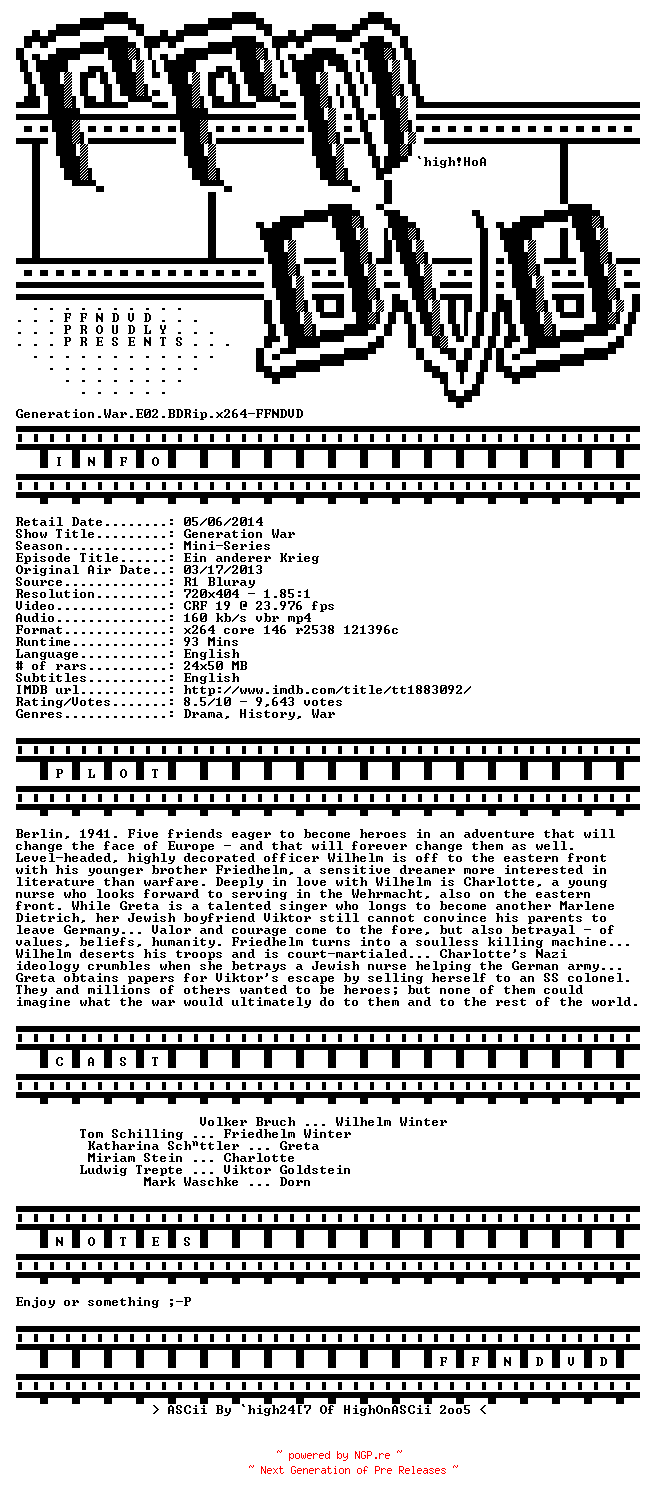 NFO for the release Generation.War.E02.BDRip.x264-FFNDVD by FFNDVD