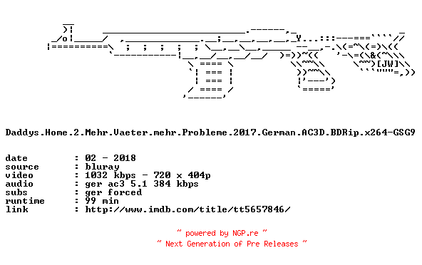 NFO for the release Daddys.Home.2.Mehr.Vaeter.mehr.Probleme.2017.German.AC3D.BDRip.x264-GSG9 by GSG9