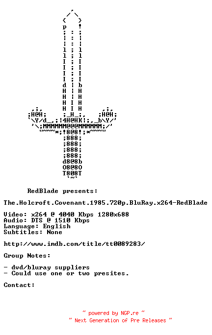 NFO for the release The.Holcroft.Covenant.1985.720p.BluRay.x264-RedBlade by RedBlade
